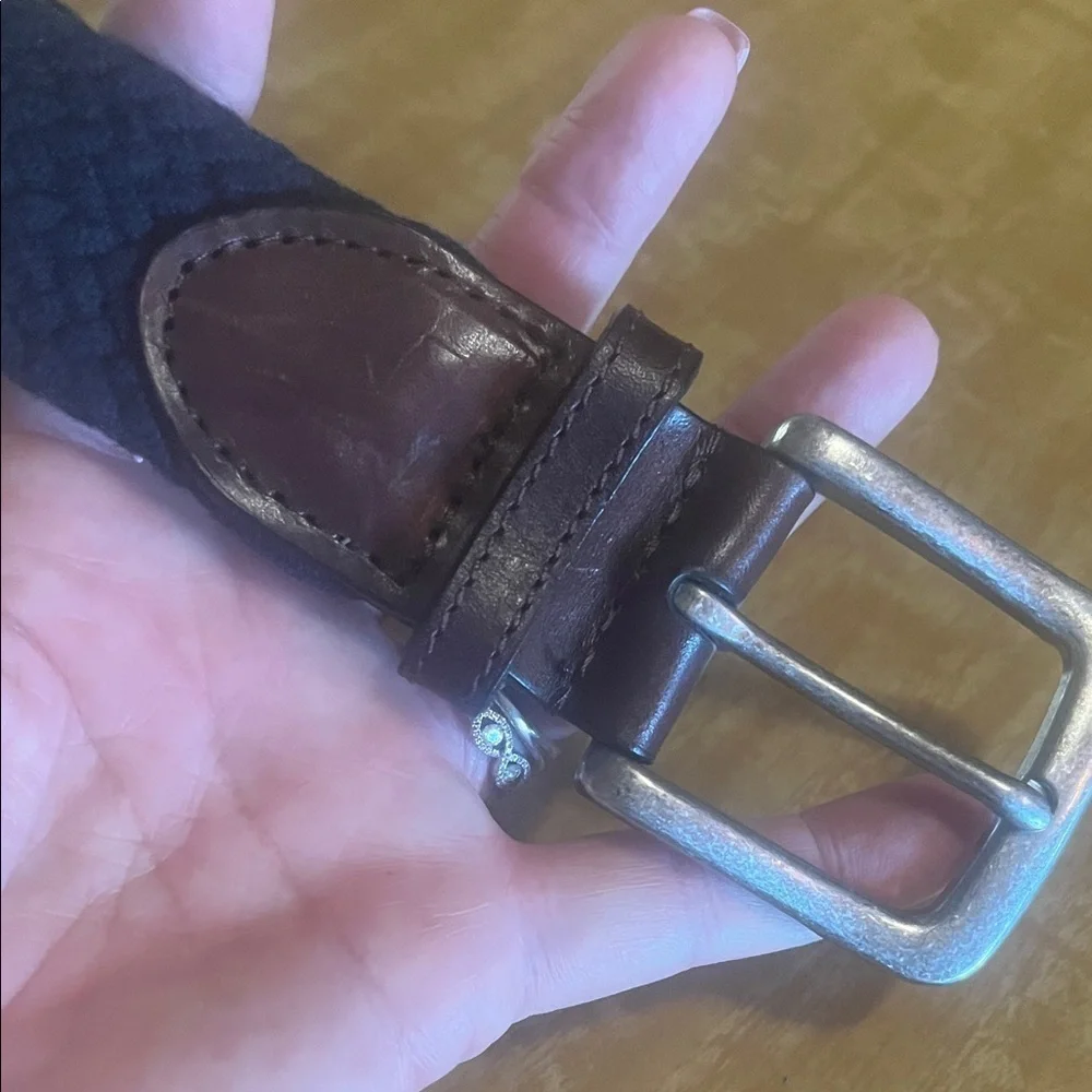 Trafalgar Dark Brown leather Deep Navy Braided Belt size 30-32